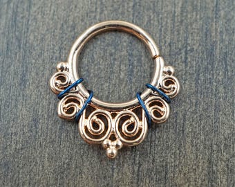 SALE - Ornate Rose Gold Septum Ring Rose Gold Daith Piercing Rook Earring Hoop