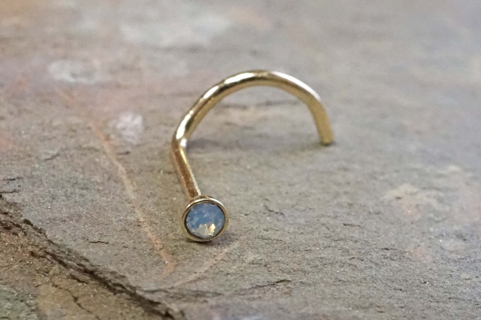 Gold Nose Ring Nose Piercing Opalite Corkscrew Nose Ring Etsy