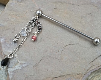 Silver Moon and Star Industrial Barbell 14g Scaffold