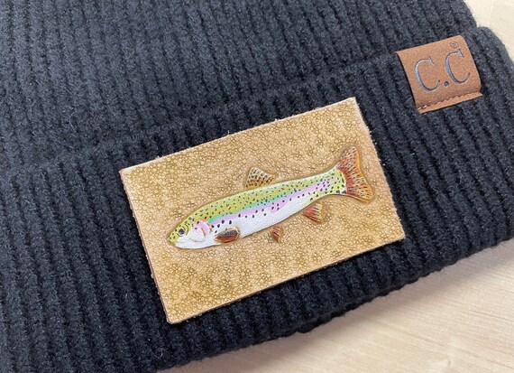 Rainbow Trout Fish Tooled Leather Black 