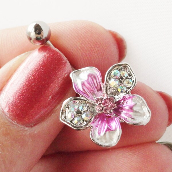 Pink Tropical Flower Belly Button Jewelry Ring