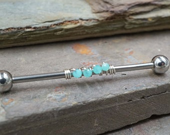 Amazonite Gemstone Beaded Industrial Barbell 14g 16g