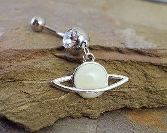 Glow In The Dark Saturn Belly Ring