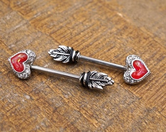 Red Opal Heart Arrowhead Nipple Ring Nipple Barbell