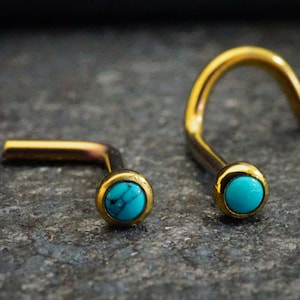 18g Turquoise Titanium Rose Gold Nose Stud L Bend Nose Ring