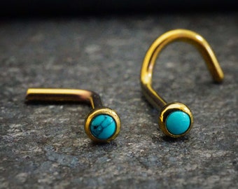 18g Turquoise Titanium Rose Gold Nose Stud L Bend Nose Ring