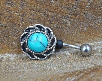 Short Belly Ring - Turquoise Belly Button Ring - Gift For Teens - Gift under 15