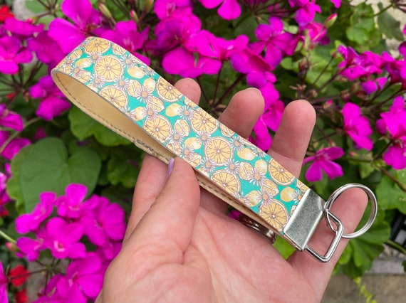 Lemons Vegan Leather Keychain Wristlet Faux Leather Key Chain Loop