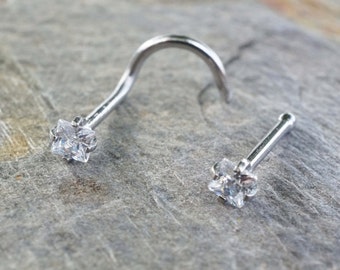 Nose Ring Square Crystal Nose Piercing  Bone or Corkscrew