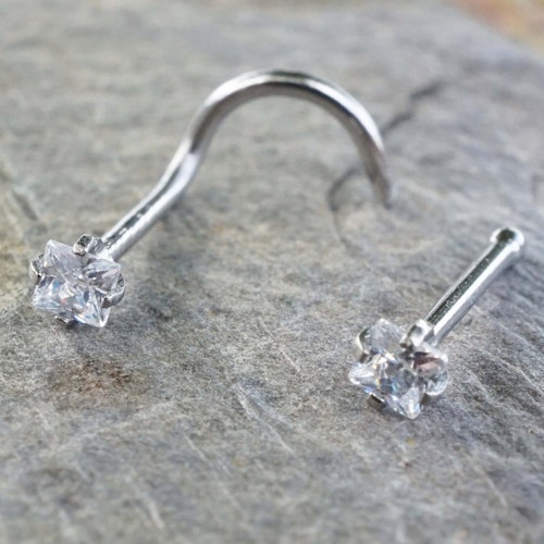 Nose Ring Square Crystal Nose Piercing Bone or Corkscrew Etsy