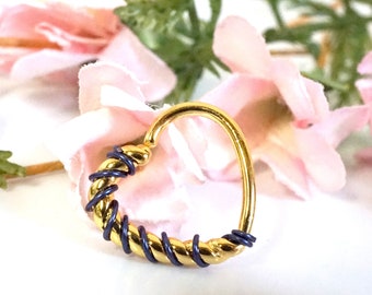 16 Gauge Gold Daith Rook Twisted Braided Heart Hoop Ring Daith Septum Hoop