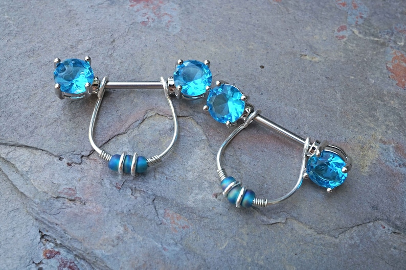 Sparkly Blue Crystal Nipple Ring Nipple Piercing
