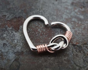 Tied Knot Silver Heart 18g Daith Hoop Rook Hoop Earring Piercing