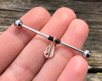 Feather Rose Gold Industrial Barbell 14g 16g Scaffold