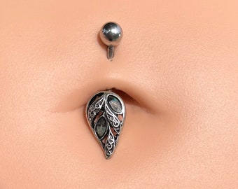 Abalone Shell Silver Leaf Belly Button Ring