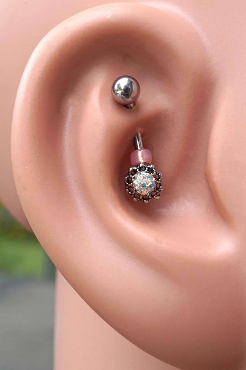 Lotus Silver Rook Earring Daith Piercing Eyebrow Ring image 1