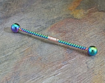 Rainbow Twisted Rope Industrial Barbell 14g Scaffold