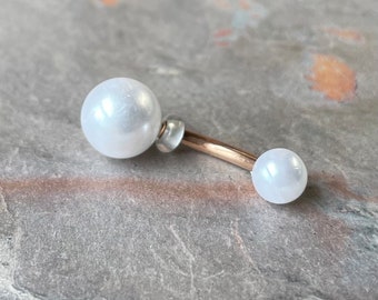 White Pearl Rose Gold Belly Button Ring