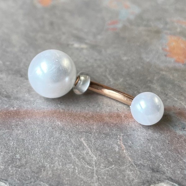 White Pearl Rose Gold Belly Button Ring