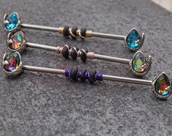 Mermaid Tail Wrapped Pear CZ Industrial Barbell 14g