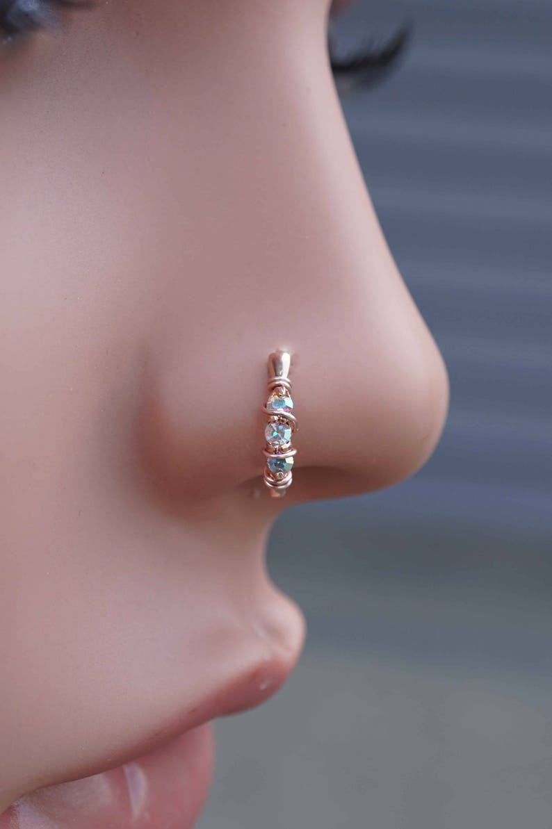 Rose Gold Boho Nose Ring AB Nose Hoop Nose Piercing image 5