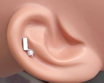 Bar Silver Cartilage Earring Piercing 16g