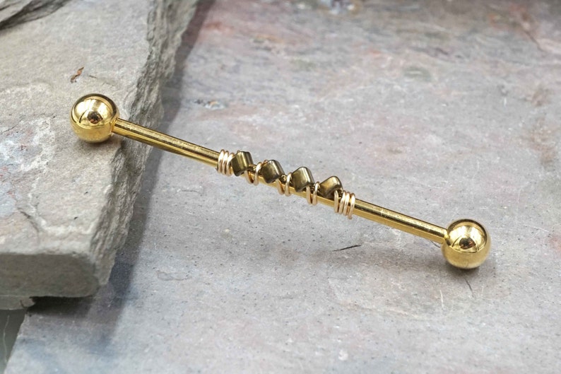 14 Gauge or 16 Gauge Bronze Gold Industrial Barbell Silver Gold or Rose Gold