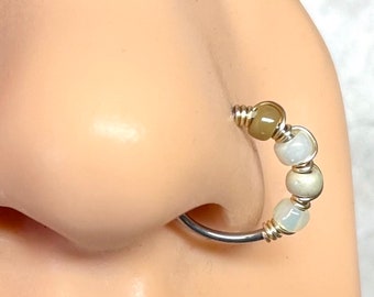 18g 20g Beaded Hoop Beaded Nose Hoop Nose Ring Cartilage Hoop Tragus Hoop Shades of Brown