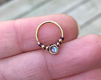 Purple Opal Gold Daith Earring Rook Piercing Hoop
