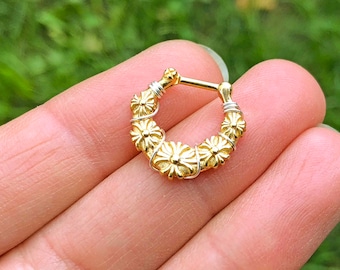 Gold Flower Daisy Daith Piercing Rook Earring Hoop Silver Clicker