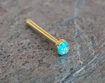 Gold Nose Ring Gold Nose Stud with 2mm Teal Opal