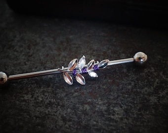 CZ Leaf Silver Industrial Barbell 14g 16g Scaffold