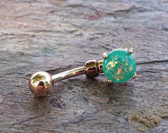 Green Opal Rose Gold Belly Button Ring Prong Set