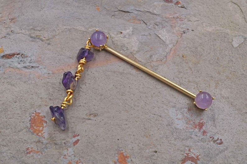 14g Amethyst Gold Industrial Barbell Scaffold Piercing