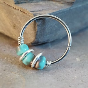 18 or 20 Gauge Turquoise Gold Nose Hoop Ring or Cartilage Hoop Earring