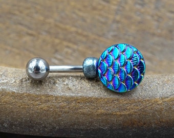 Blue Mermaid Belly Button Ring, Belly Button Jewelry, Short Belly Ring