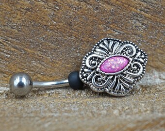 Boho Pink Opal Belly Button Ring