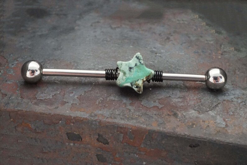 Celestial Turquoise Star Industrial Barbell 14g 16g Scaffold