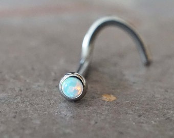 18g Opal Nose Ring Opal Nose Screw White Fire Opal Nose Stud