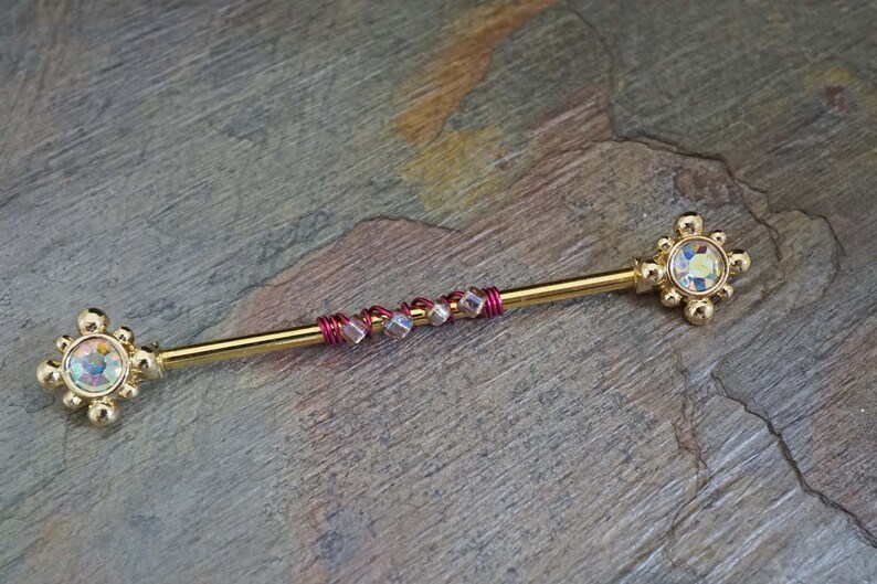AB Bali Ball Gold Industrial Barbell Scaffold Piercing 14g