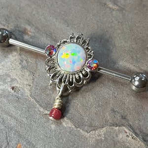 Filigree Cameo White Opal Industrial Barbell Scaffold Piercing