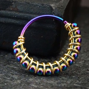 Bali Ball Rainbow Nose Ring Hoop 20 Gauge