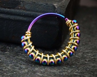 Bali Ball Rainbow Nose Ring Hoop 20 Gauge