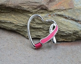 16 Gauge Breast Cancer Awareness Ribbon Heart Hoop Daith Rook Hoop Ring Daith