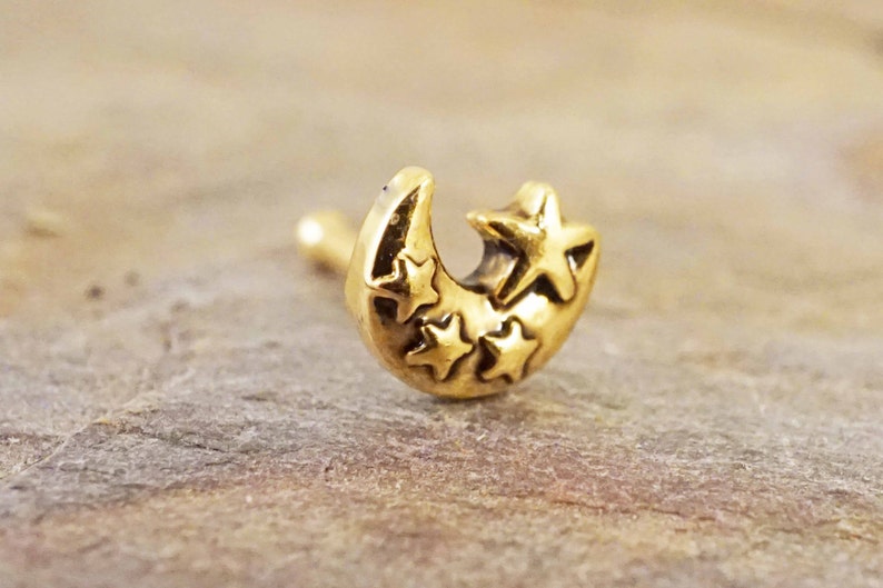 14kt Gold Nose Ring Gold Nose Stud Lunar Moon and Stars Etsy