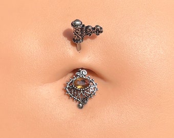 Skeleton Key Topaz Belly Button Navel Rings