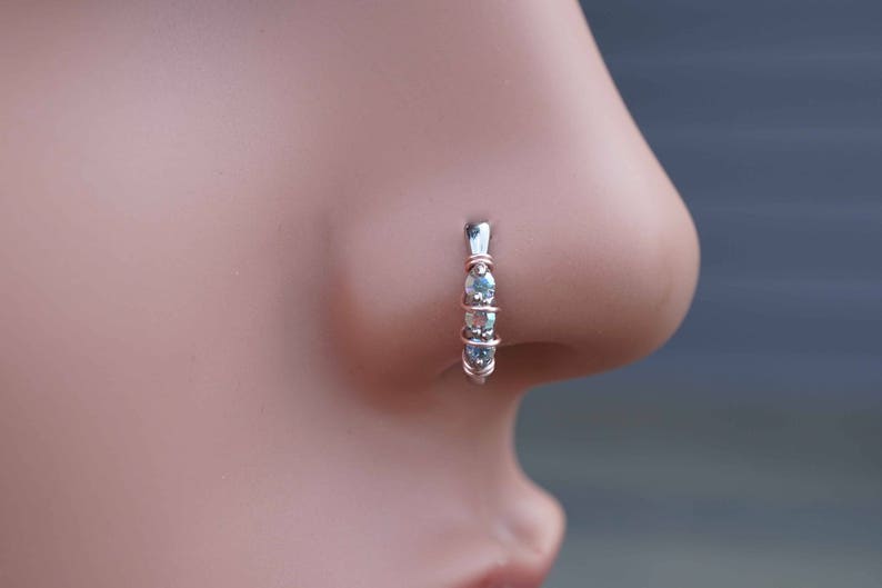 Silver Boho Nose Ring AB Nose Hoop Nose Piercing image 3