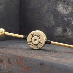 9mm Spent Brass Bullet Industrial Barbell 14g 16g Scaffold