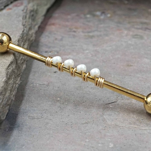 14 Gauge or 16 Gauge Pearl Scallop Industrial Barbell Silver Etsy