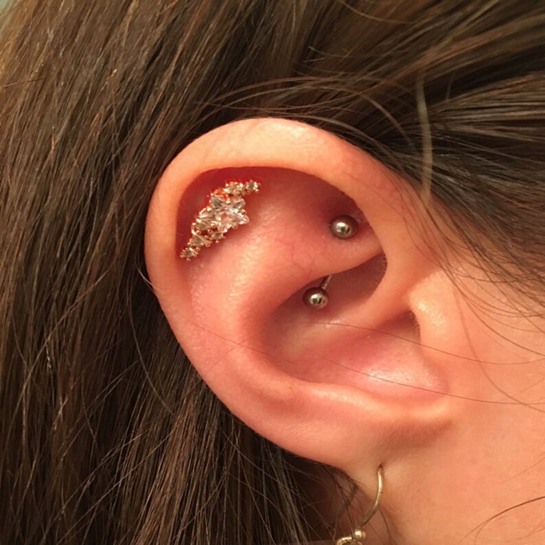 Sparkly Stars Stud Ear Climber Cartilage Earring Piercing Rose Etsy